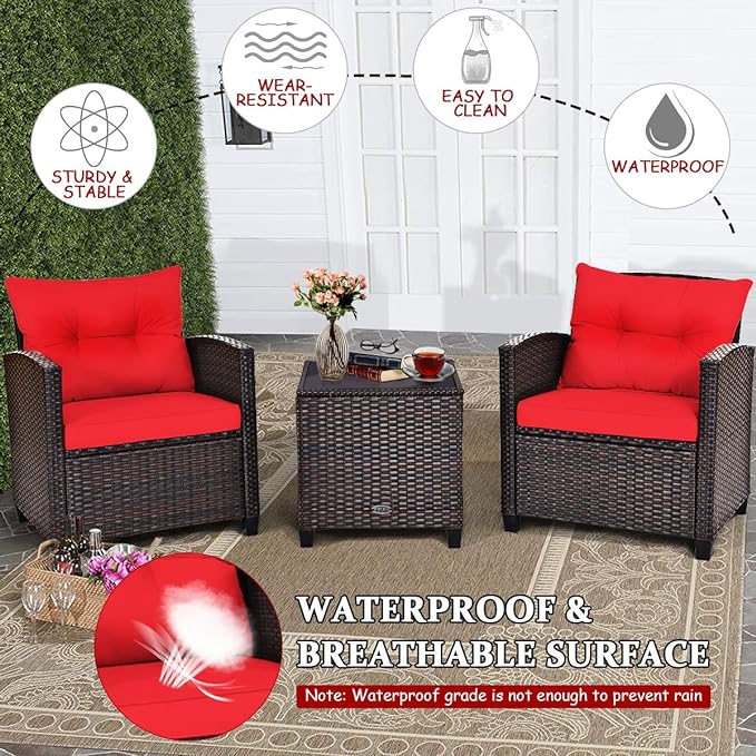 3 PCS Patio Furniture Set, OneSize, Red - LeafyLoom
