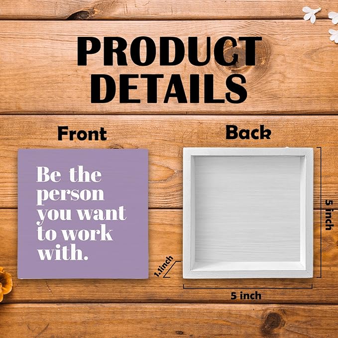Be The Person You Want to Work With Inspirational Black Wood Box Sign Desk Decor, Teamwork Motivationa Purple Wooden Block Sign Decorations for Home Office Workplace Wall Tabletop Shelf Decor - LeafyLoom