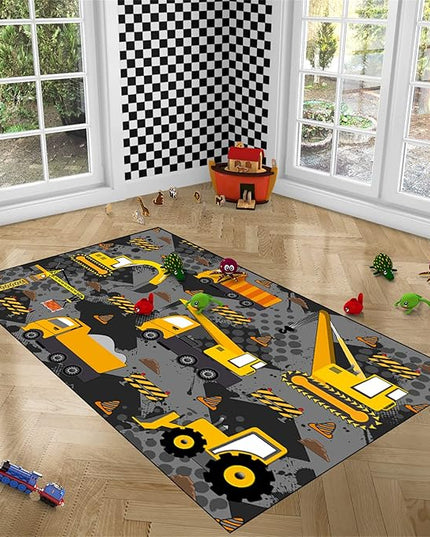 Construction Rugs for Boys Room Play Rug for Cars and Trucks Car Rug Play Mat Kids Rugs for Playroom Car Rug for Boys Room Construction Decor for Boys Room,Grey 3'×4' - LeafyLoom