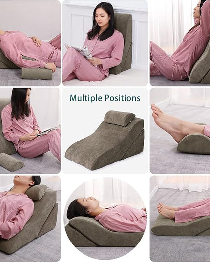 baibu 20 in Bed Wedge Pillow Set Foam | Adjustable Pillows for Back, Leg and Knee Pain Relief | Post Surgery Ortho Pillow – Anti Snoring, Heartburn, Acid Reflux & GRED (Brown) - LeafyLoom