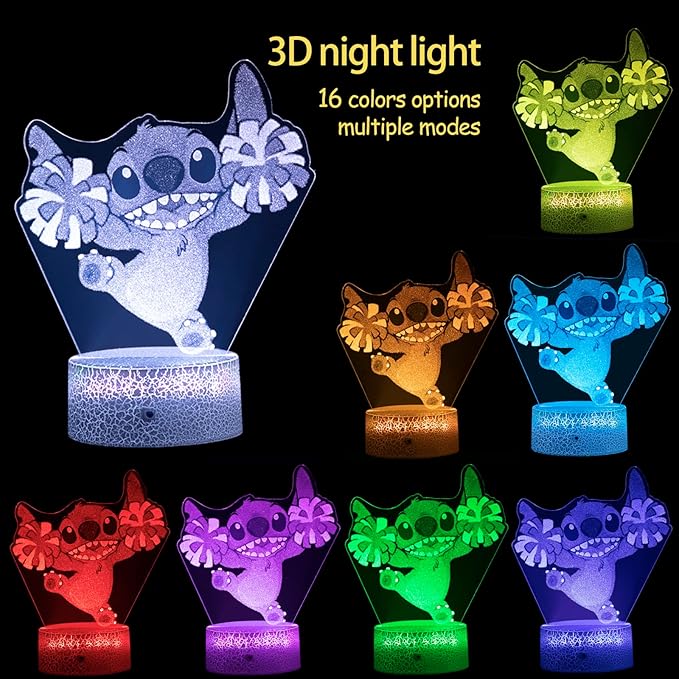 Stitch Gifts, Stitch Night Light for Kids, Stitch Decoration 3D Night Light, 16 Colors Change with Remote - LeafyLoom