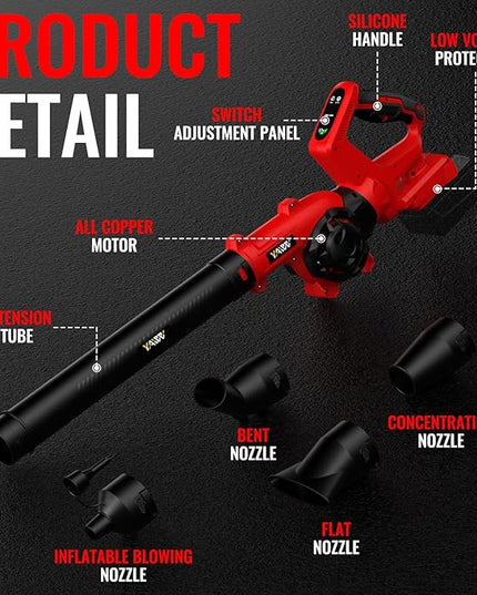 Leaf Blower, Cordless Leaf Blower for Milwaukee M18 Battery, 3 Speed Modes Up to 200MPH, 270° Rotatable Electric Leaf Blower with 4 Blowing Nozzles for Lawn Care and Yard(Battery Not Included) - LeafyLoom
