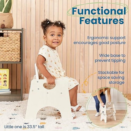ECR4Kids Stackable Wooden Toddler Chair, 8in, Kids Furniture, White Wash, 2-Pack - LeafyLoom