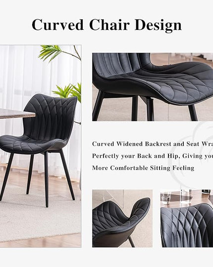 YOUNIKE Dining Chairs Set of 2, Upholstered Faux Leather Kitchen & Dining Room Chairs, Modern Living Room Bedroom Side Chairs with Wide Wing Back and Adjustable Metal Legs, Black - LeafyLoom