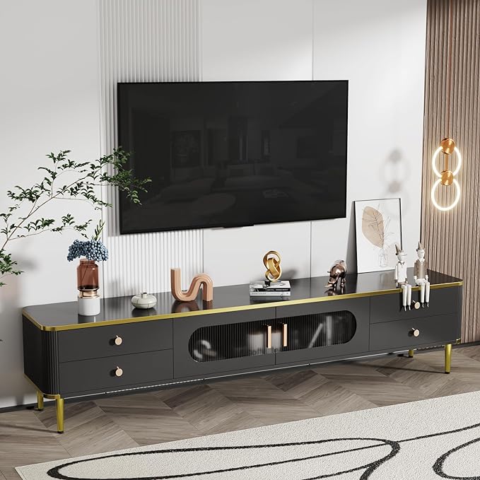 Merax TV Stand for Televisions up to 65+ Inch, Modern Entertainment Center with Storage for Living Room, Bedroom Media Console Table Cabinet Furniture, 74" Long, Black - LeafyLoom