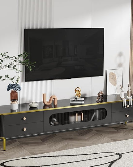 NicBex TV Stand for 65+ Inch TV Modern TV Media Console Table with Metal Legs and 4 Storage Drawers,Entertainment Center with Storage for Living Room,Bedroom,71 Inch,Black - LeafyLoom