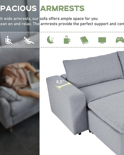 152.8" U-Shaped Down Filled Modular Sectional Sofa with 2 Removable Ottoman, Modern 6-Seat Convertible Upholstered Couch for Living Room, Apartment, Spacious Space, Light Gray, 152.8 Inch - LeafyLoom