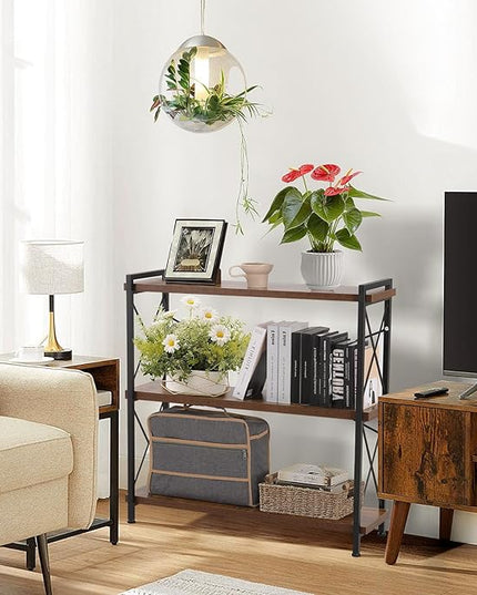 Industrial Bookshelf,Rustic Open Shelf Bookcase,3 Tier Book Shelf for Bedroom Office Living Room,Small Bookshelf for Small Spaces with Metal Frame - LeafyLoom