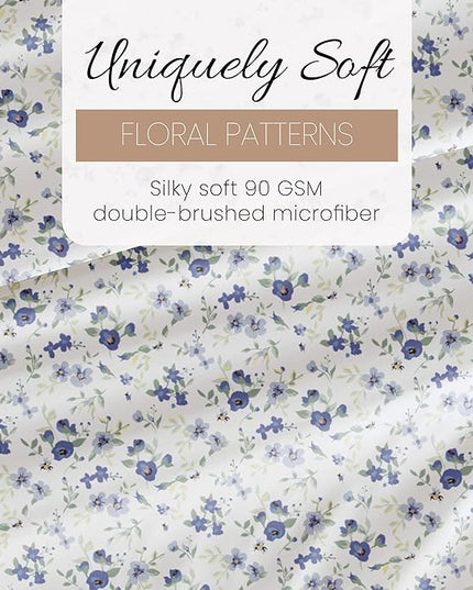 4 Piece Cal King Bedding Sheet Set (Light Blue Floral) - Sleep Better Than Ever with These Ultra-Soft & Cooling Bed Sheets for Your Cal King Size Bed - Deep Pocket Fits 16" Mattress - LeafyLoom