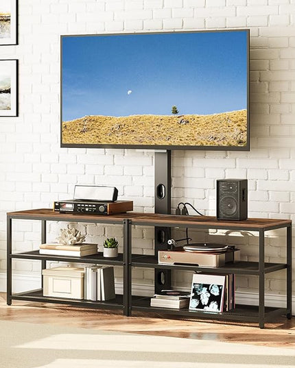 TV Stand with Mount and 4 Power Outlets 59", Entertainment Center Media Console, Swivel TV Stand Mount up to 75 inch TVs, Height Adjustable, Metal Frame for Living Room, Bedroom TVHR35E01V - LeafyLoom
