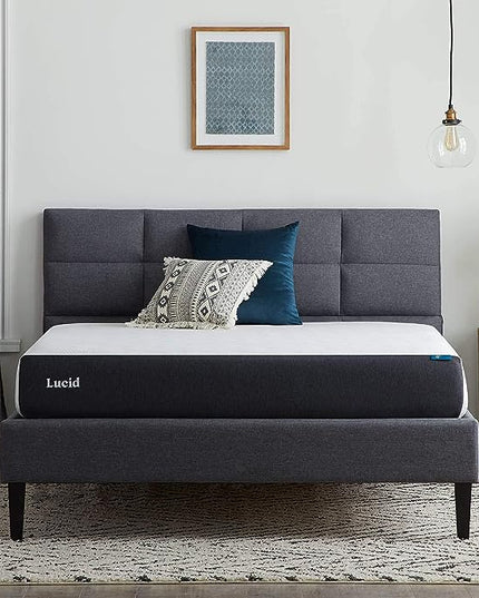 Lucid 8 Inch Twin- Firm Gel Memory Foam Mattress Bamboo Charcoal Foam Gel Infused- Hypoallergenic Foam, White - LeafyLoom