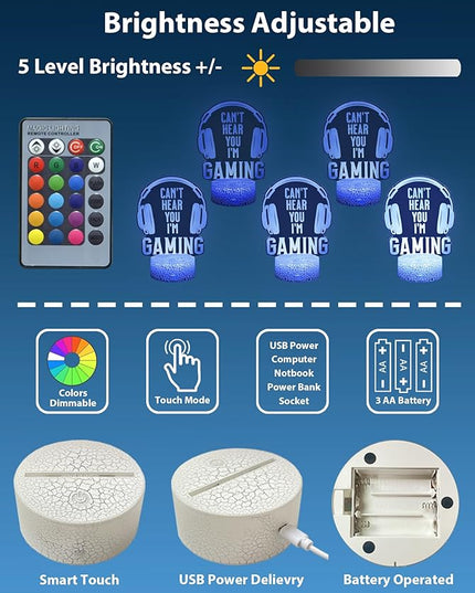Gamer Lamp, 16 Colors Changing Can't Hear You I'm Gaming Night Light with Remote, Headset Graphic Video Games Gamer Gift for Men Boys Girls Teens Kids Birthday Christmas, Gaming Room Decor - LeafyLoom