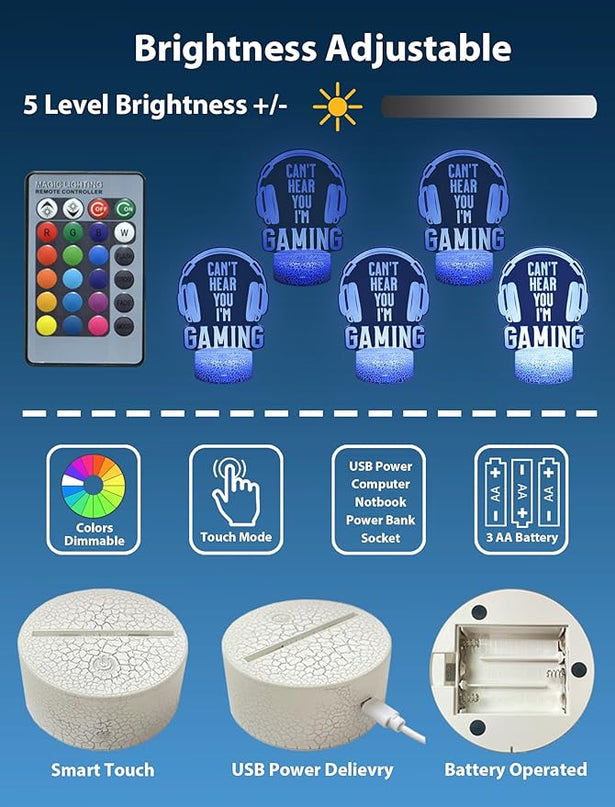 Gamer Lamp, 16 Colors Changing Can't Hear You I'm Gaming Night Light with Remote, Headset Graphic Video Games Gamer Gift for Men Boys Girls Teens Kids Birthday Christmas, Gaming Room Decor - LeafyLoom