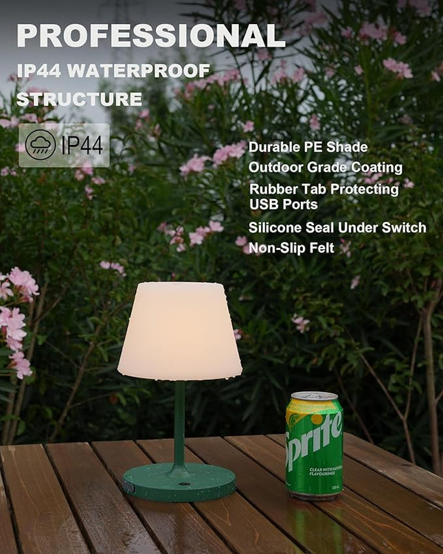 Outdoor Battery Operated Table Lamp Waterproof, 4000mAh Cordless Table Lamp Rechargeable, Touch Dimmable Desk Lamp, LED Night Light for Patio Camping Restaurant Home, H9.6in, Green - LeafyLoom