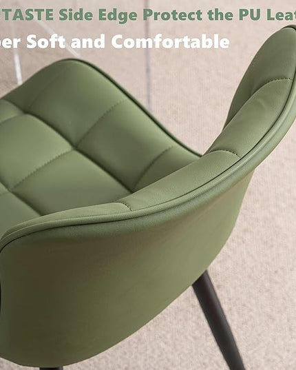 YOUTASTE Olive Green Dining Chairs Set of 2 PU Leather Upholstered Modern Armless Dining Room Chair with Back Metal Legs Kitchen Dinner Accent Guest Chairs for Vanity Reception Waiting Room - LeafyLoom