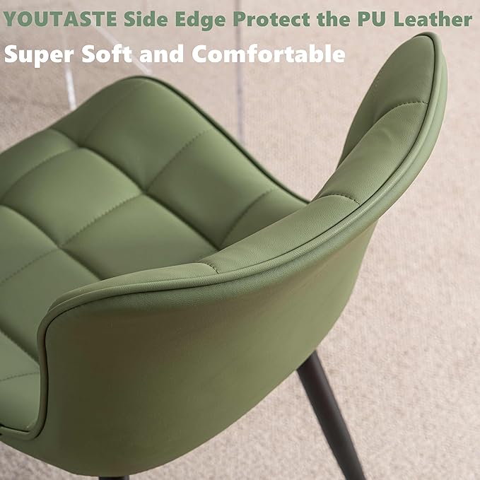 YOUTASTE Olive Green Dining Chairs Set of 2 PU Leather Upholstered Modern Armless Dining Room Chair with Back Metal Legs Kitchen Dinner Accent Guest Chairs for Vanity Reception Waiting Room - LeafyLoom