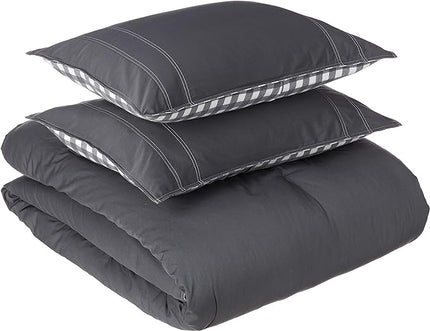 Eddie Bauer - Queen Comforter Set, Reversible Cotton Bedding with Matching Shams, Pre-Washed for Added Softness (Kingston Charcoal, Queen) - LeafyLoom