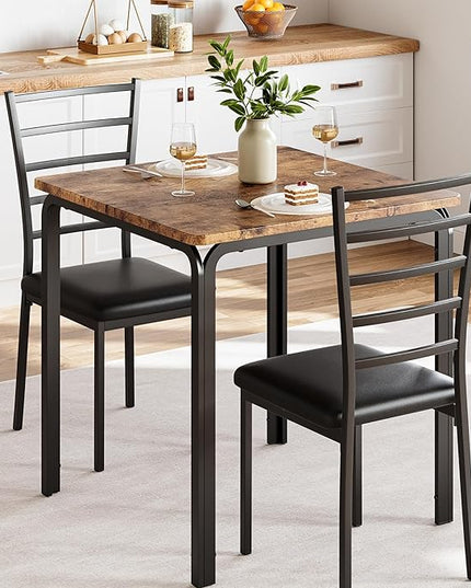 IDEALHOUSE Dining Table for 2, Small Table and Chairs Set of 2, Dinette Set for 2, Square Dinner Table Set, 3 Piece Kitchen & Dining Room Sets for Small Space, Apartment, Home Office, Rustic Brown - LeafyLoom