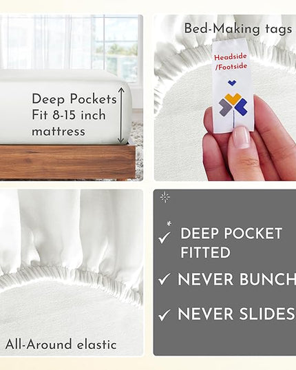 California Design Den Softest 100% Cotton Sheets, Twin XL Sheets Set, 3 Pieces, 400 Thread Count Sateen, Bedding, Dorm Rooms & Adults, Deep Pocket Sheets, Cooling Sheets (Ivory) - LeafyLoom