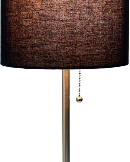 Simple Designs LT1144-BLK Sleek and Slender Brushed Steel Table Lamp with Charging Outlet, for Bedroom, Living Room, Entryway, Office, Dining Room, Study, Black Shade - LeafyLoom
