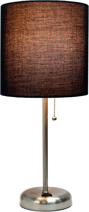 Simple Designs LT1144-BLK Sleek and Slender Brushed Steel Table Lamp with Charging Outlet, for Bedroom, Living Room, Entryway, Office, Dining Room, Study, Black Shade - LeafyLoom