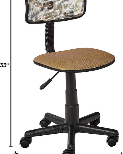 Printed Rolling Task Chair, Love Chair Mesh 21D x 21W x 28H in - LeafyLoom