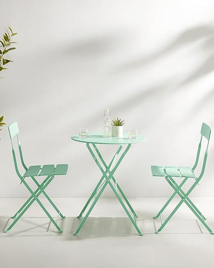 Crosley Furniture CF7390-MN Karlee Retro Metal Indoor/Outdoor 3-Piece Bistro Set with Table and 2 Chairs, Mint - LeafyLoom