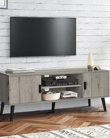Iwell TV Stand for 55 inch TV, Entertainment Center with Storage and Open Shelf, TV Console, TV Stands for Living Room, Bedroom, Grey - LeafyLoom