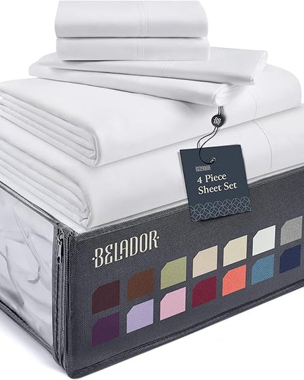 BELADOR Silky Soft Twin XL White Sheet Set -Luxury 4 Piece Bed Sheets For TwinXL Size Bed Secure-Fit Deep Pocket Sheets With Elastic, Breathable Hotel Sheets & Pillowcase, Wrinkle Free Oeko-Tex Sheets - LeafyLoom