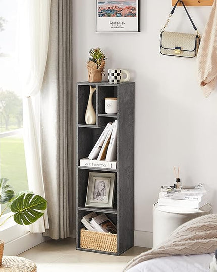 VECELO 4-Tier Bookcase, Modern Storage Cabinet with Height Difference Shelves for Standard Textbooks, 5 Cubes, Vertical or Horizontal, Easy Assembly, Grey - LeafyLoom