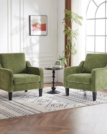VINGLI Accent Chairs Set of 2 Living Room Chairs Olive Green Reading Chair for Bedroom Scooped Arm Chair Mid Century Modern Accent Chairs Upholstered Comfy Chair for Apartment, Waiting Room - LeafyLoom