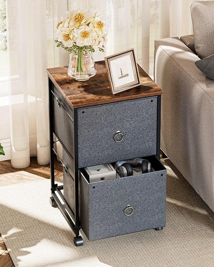 HOOBRO 2 Drawer Mobile File Cabinet, Rolling Printer Stand, Vertical Filing Cabinet, Office Cabinet, Filing Cabinet for Home Office, A4/Letter Size, Nonwovens Drawer, Rustic Brown and Gray BFG20WJ01 - LeafyLoom