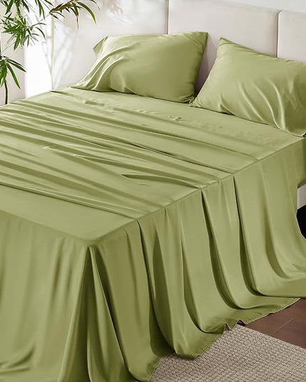 Bedsure King Size Sheet Set, Cooling Sheets King, Rayon Derived from Bamboo, Deep Pocket Up to 16", Breathable & Soft Bed Sheets, Hotel Luxury Silky Bedding Sheets & Pillowcases, Green - LeafyLoom