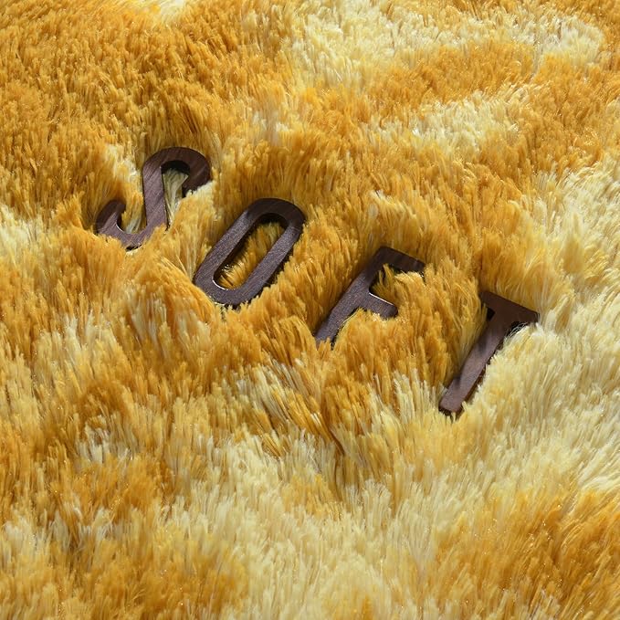 Large Area Rugs for Living Room, Super Soft Fluffy Modern Bedroom Rug, Tie-Dyed Orange Yellow Indoor Shag Fuzzy Carpets for Girls Kids Nursery Room Home Decor (A-Orange, 5x8 Feet) - LeafyLoom
