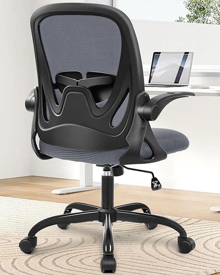 Primy Office Chair Ergonomic Desk Chair with Adjustable Lumbar Support and Height, Swivel Breathable Desk Mesh Computer Chair with Flip up Armrests for Conference Room（Dark Gray） - LeafyLoom