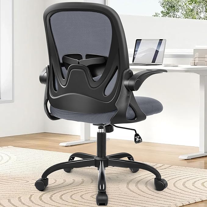 Primy Office Chair Ergonomic Desk Chair with Adjustable Lumbar Support and Height, Swivel Breathable Desk Mesh Computer Chair with Flip up Armrests for Conference Room（Dark Gray） - LeafyLoom