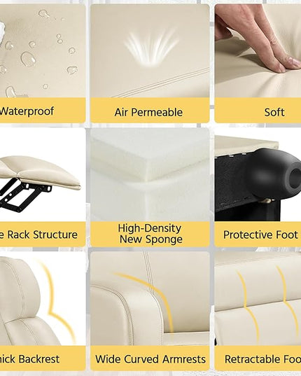 Yaheetech Recliner Chair PU Leather Recliner Sofa Home Theater Seating Adjustable Modern Single Reclining Chair Sofa with Pocket Spring Living Room Bedroom Beige - LeafyLoom