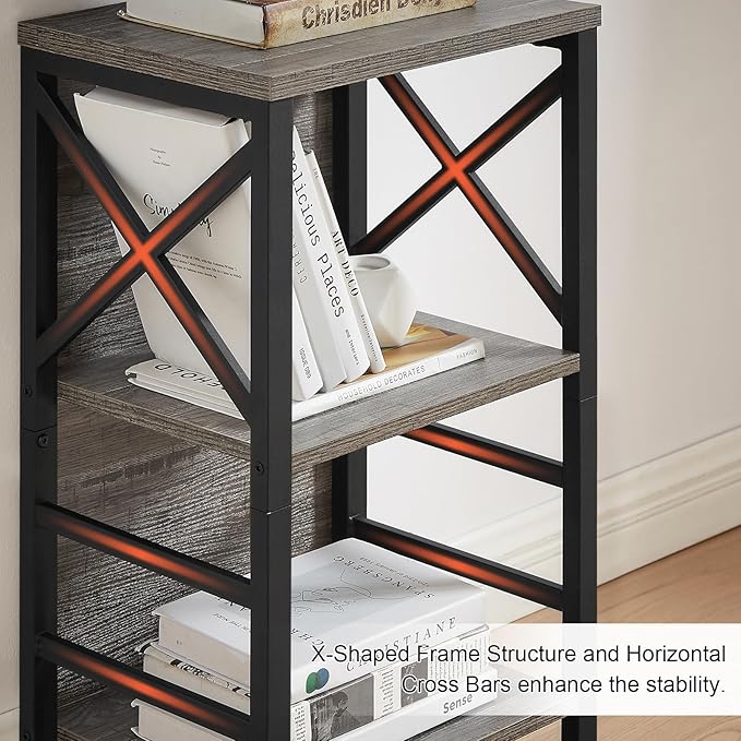 Bookcase, Industrial Small Bookshelf,3-Tier Bookcase Storage Organizer, Small Book Shelf for Small Spaces, Living Room, Bedroom and Home Office, Gray - LeafyLoom