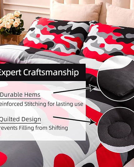 Meeting Story Camouflage Bedding Set, Colorful Pattern Style Comforter Set, 3 PCS One Comforter and Two Pillowcases in One Bag, All Season Bedspread for Boys Teens Adults (Black, Full) - LeafyLoom