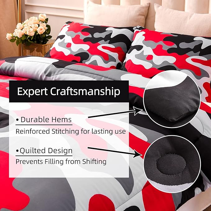 Meeting Story Camouflage Bedding Set,Colorful Pattern Style Queen Comforter Set, 3 PCS One Comforter and Two Pillowcases in One Bag, All Season Bedspread for Teens Adults (Black, King) - LeafyLoom