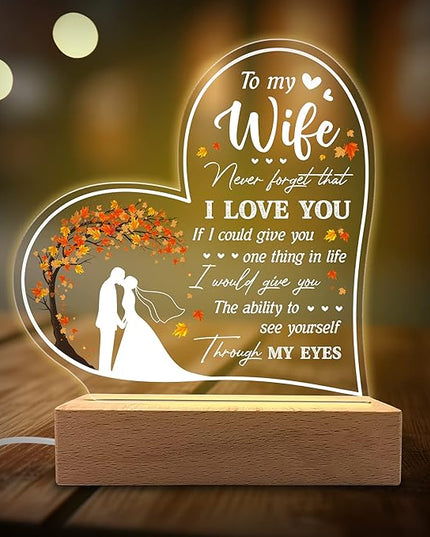 Acrylic Night Light Gifts for Wife - to My Wife Never Forget That I Love You - Wife Gifts from Husband to Wife on Valentines, Anniversary - Wife Birthday Gift Ideas - LeafyLoom