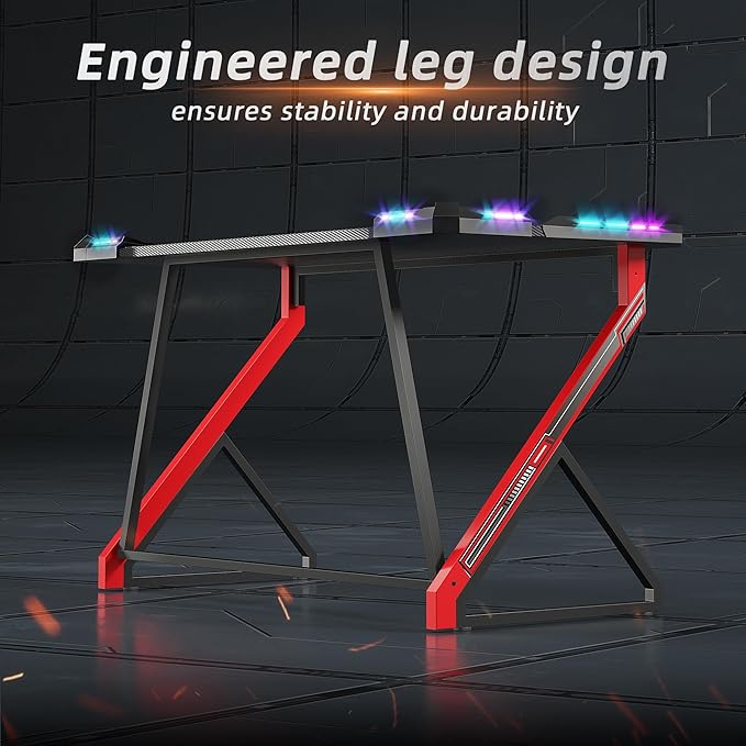Small Gaming Desk with LED Lights, 40 Inch Computer Desk for Home Small Space, Gaming Table with Carbon Fiber Surface, PC Gamer Desk for Kids Boys Men, Black - LeafyLoom