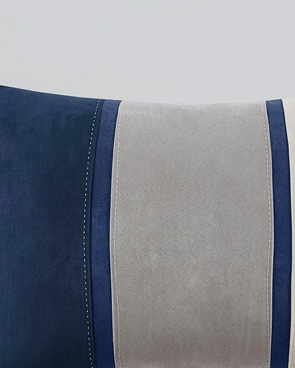 Madison Park Palisades Comforter Set Modern Faux Suede Pieced Stripe Design, All Season Down Alternative Cozy Bedding with Matching Shams, Decorative Pillows, Cal King(104"x92"), Blue 7 Piece - LeafyLoom