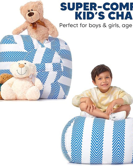 5 STARS UNITED Stuffed Animal Storage Bean Bag – Toy Storage Organizer and Bean Bag Chair for Kids Holds up to 90+ Plush Toys – Cotton Canvas Bags Cover for Boys and Girls Ages 4-11, Blue Stripes - LeafyLoom