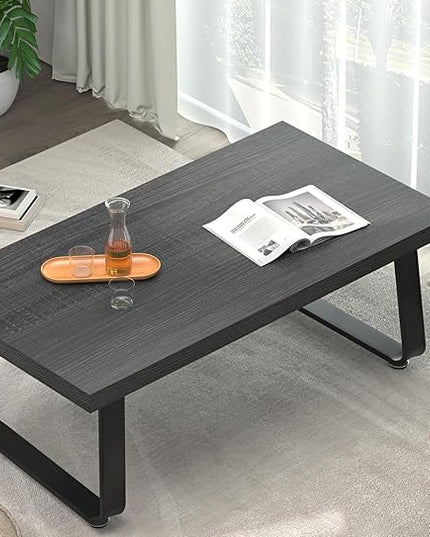 HSH Coffee Table, Industrial Wooden Coffee Table, Modern Minimalist Rectangular Center Table for Living Room, Wood and Metal Legs Cocktail Tea Table for Bedroom Home Office, Dark Gray Oak, 47 Inch - LeafyLoom