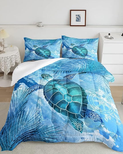 CVHOUSE Sea Turtle Bedding Set,Sea Turtle Comforter Full,Ocean Bohemia Comforter Set for Boys Kids Girls,Ocean Quilt Set with 1 Comforter and 2 Pillow Cases - LeafyLoom