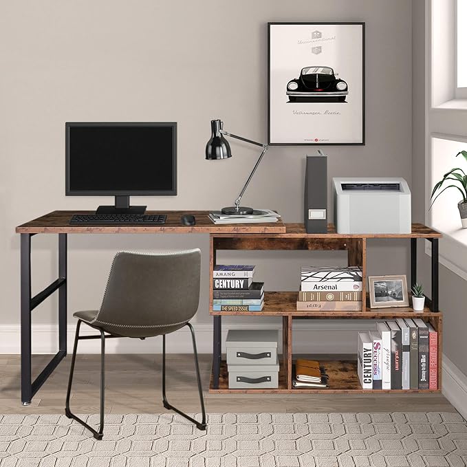 Tektalk Rotatable Corner Table Retro Desk Corner Computer Desk PC Laptop Study Table Workstation Home Office - LeafyLoom