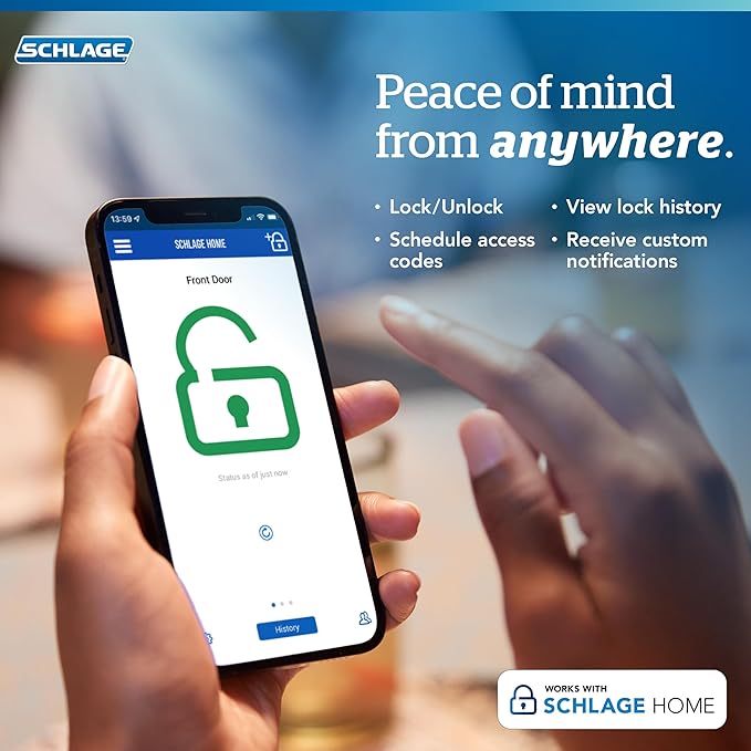 Schlage Encode Smart WiFi Deadbolt Lock for Front Door - Keyless Entry with App or Touchscreen - Works with Alexa, Apple HomeKit, Hey Google, & Airbnb - Create Codes for Guests - Satin Brass Gold SchlageLockCompany