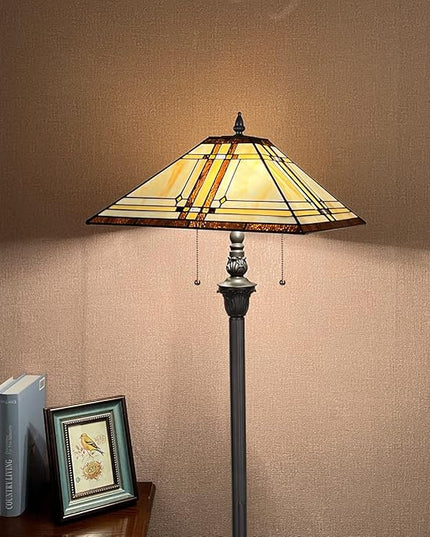 Capulina Tiffany Floor Lamp 2-Light 16X16X63 Inches Cream Color Style Stained Glass Standing Reading Light for Living Room Bedroom Home Office - LeafyLoom