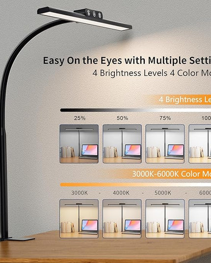 KableRika Desk Lamp,Led Desk Lamps with Clamp,Architect Desk Lights for Home Office Desktop Office Lamp 4-Brightness 4-Color Eye Care Overhead Table Lamp for Computer Monitor Study Reading - LeafyLoom